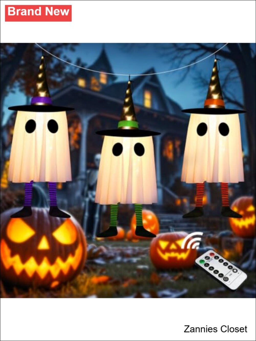 👻 3 Pc Hanging Light Up Witch Ghosts Halloween Outdoor Décor Fabric